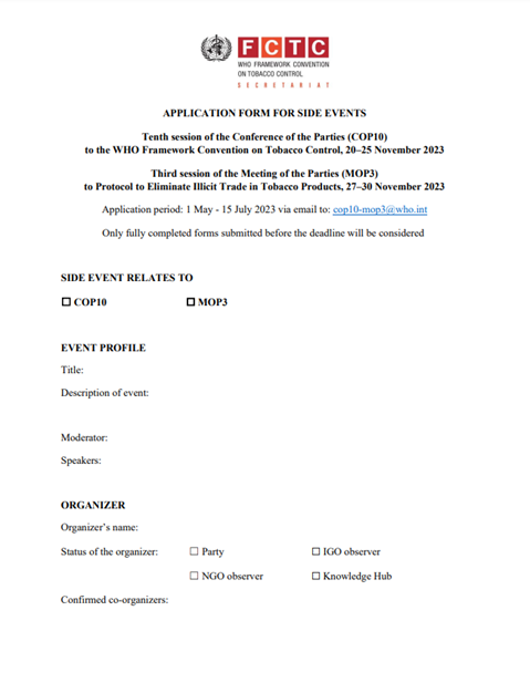 Application form for side events