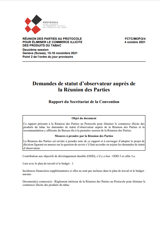 FCTC/MOP/2/4 Demandes de statut d’observateur auprès de la Réunion des
