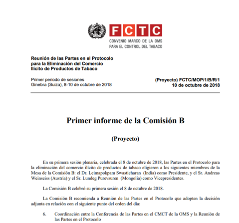FCTC/MOP1(6) Sistemas de seguimiento y localización, incluidos el centro mundial de intercambio de información y las marcas de identificación específicas de los paquetes y envases de cigarrillos