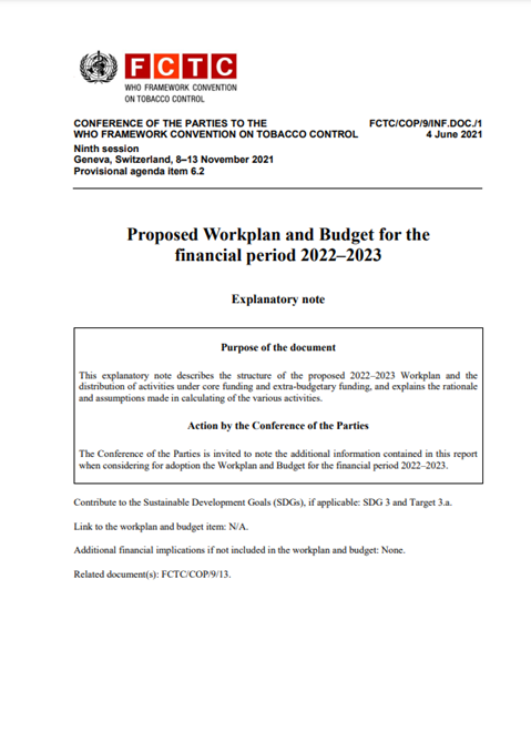 FCTC/COP/9/INF.DOC./1 Proposed Workplan and Budget for the financial period 2022–2023