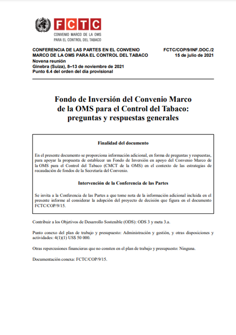 FCTC/COP/9/INF.DOC./2 Fondo de Inversión del Convenio Marco de la OMS para el Control del Tabaco