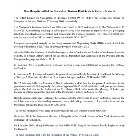 Mongolia case study - becoming a Party to the Protocol