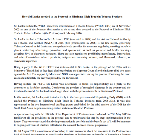 Sri Lanka case study - becoming a Party to the Protocol