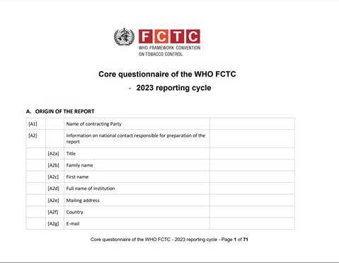 WHO FCTC core questionnaire 2023