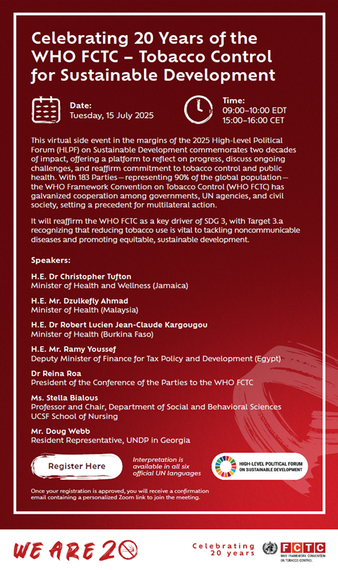 Celebrating 20 Years of the WHO FCTC – Tobacco Control for Sustainable Development